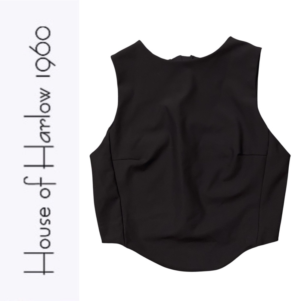 HOUSE OF HARLOW Black Zipper Back Cropped Top Size 6 NWOT